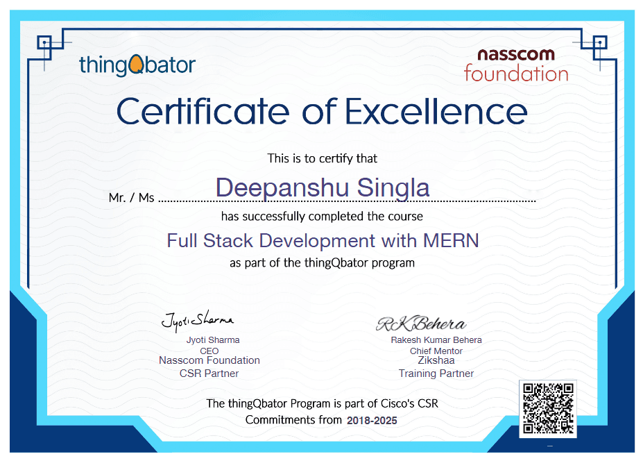 ThingQbator Certificate certificate